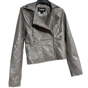 Joujou Gray Faux Leather Biker Moto Woman’s jacket Size Small